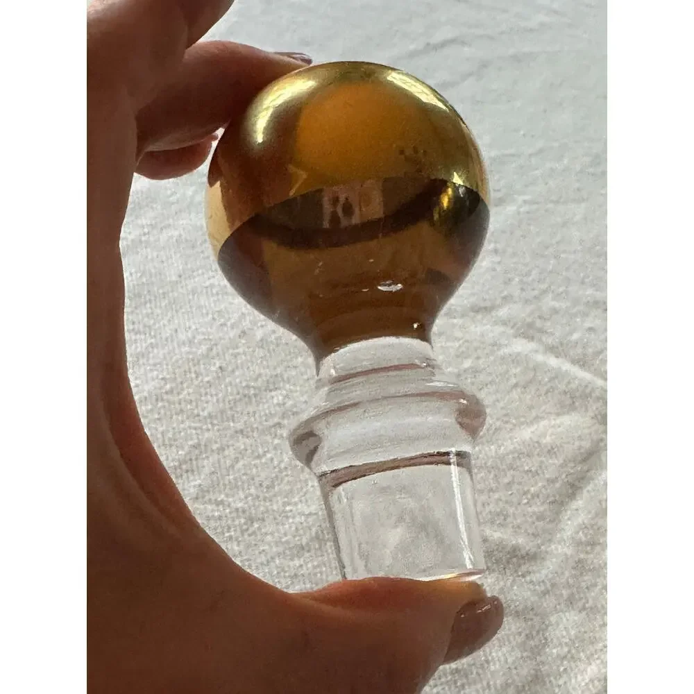 Vintage Ball Art Glass Decanter Stopper gold plated Mid-Century Modern
